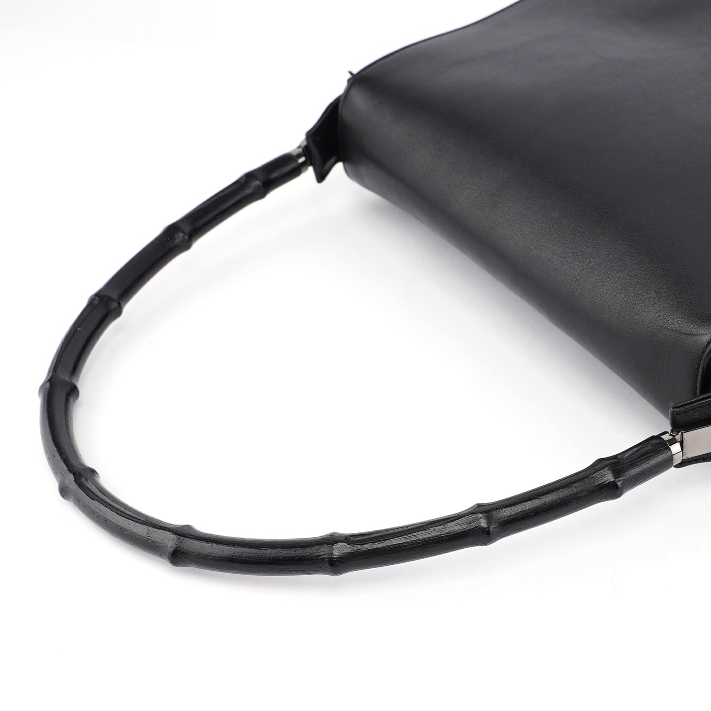 Black Calfskin Bamboo Flap Shoulder Bag