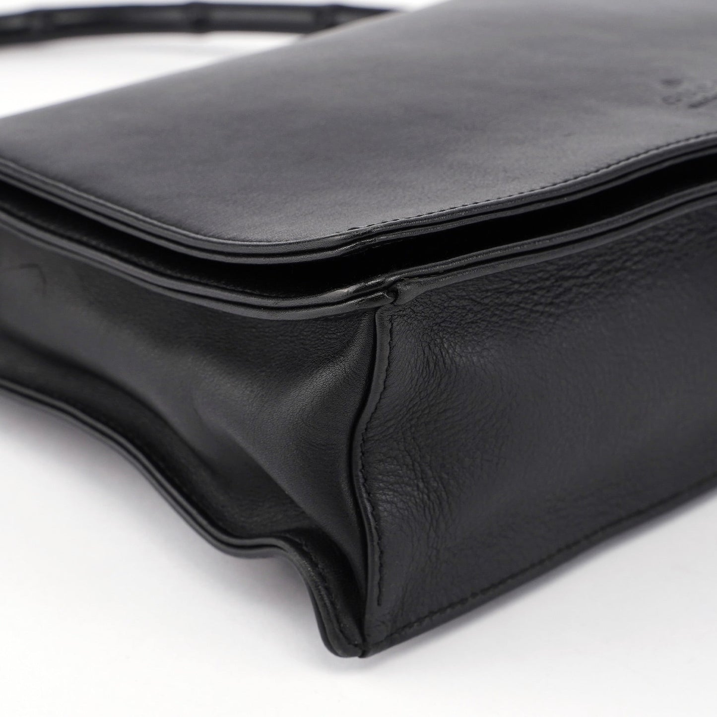 Black Calfskin Bamboo Flap Shoulder Bag