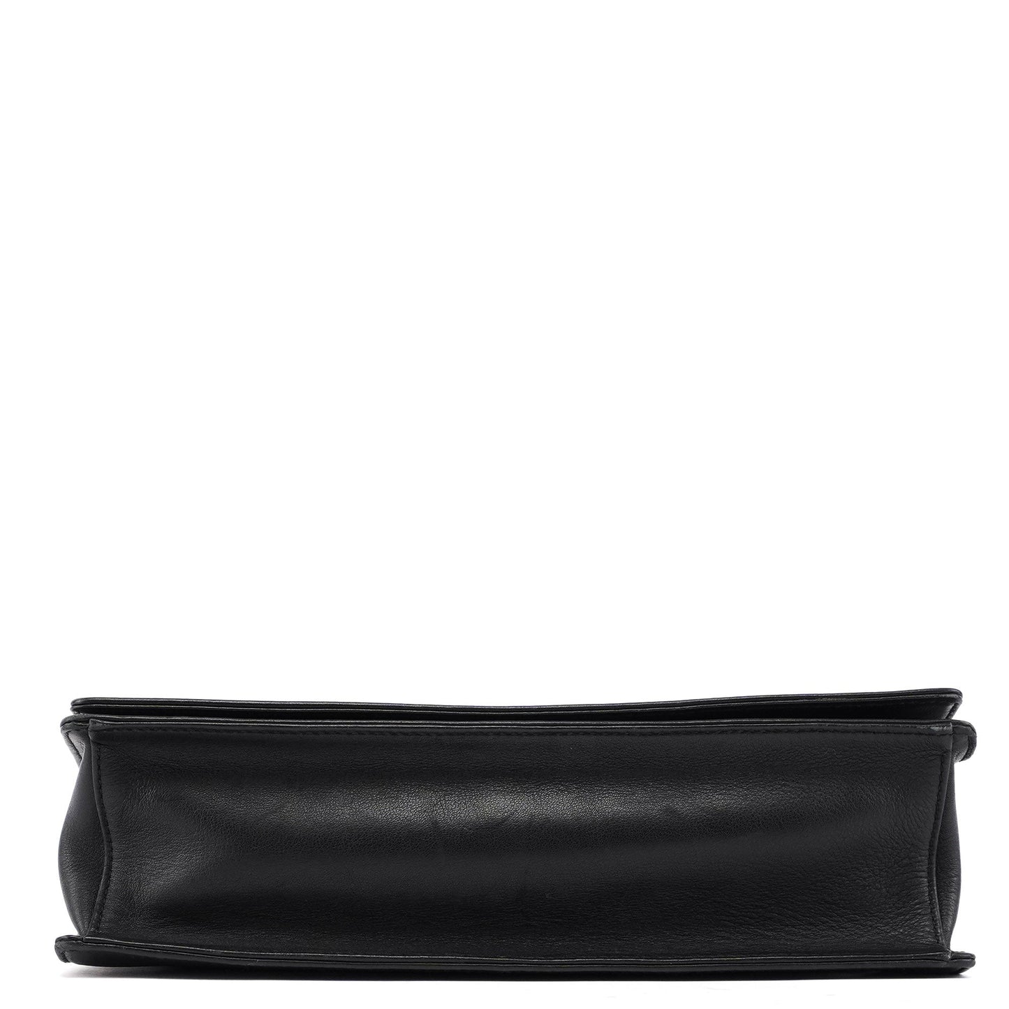 Black Calfskin Bamboo Flap Shoulder Bag