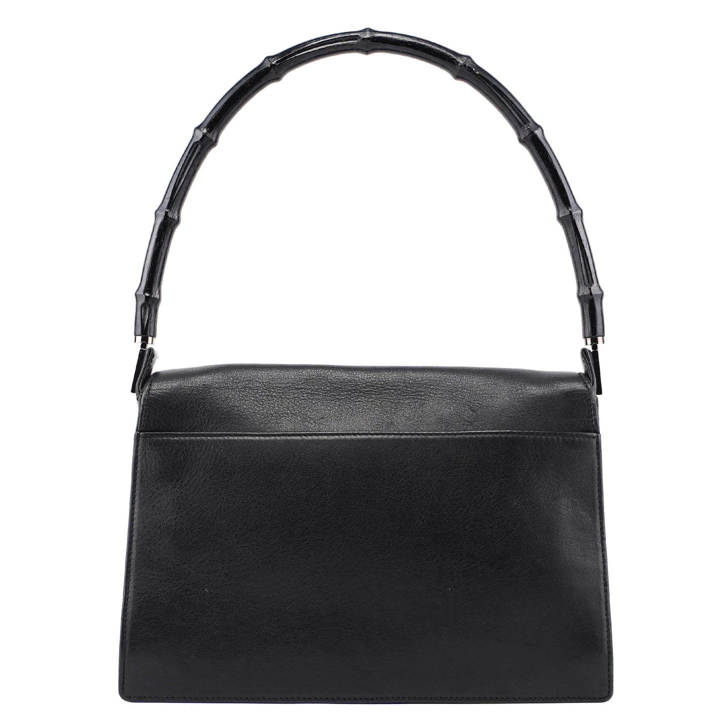 Black Calfskin Bamboo Flap Shoulder Bag