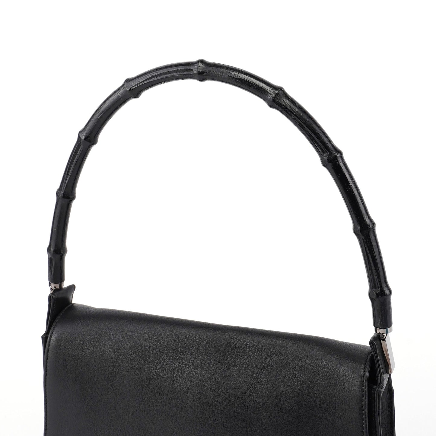 Black Calfskin Bamboo Flap Shoulder Bag
