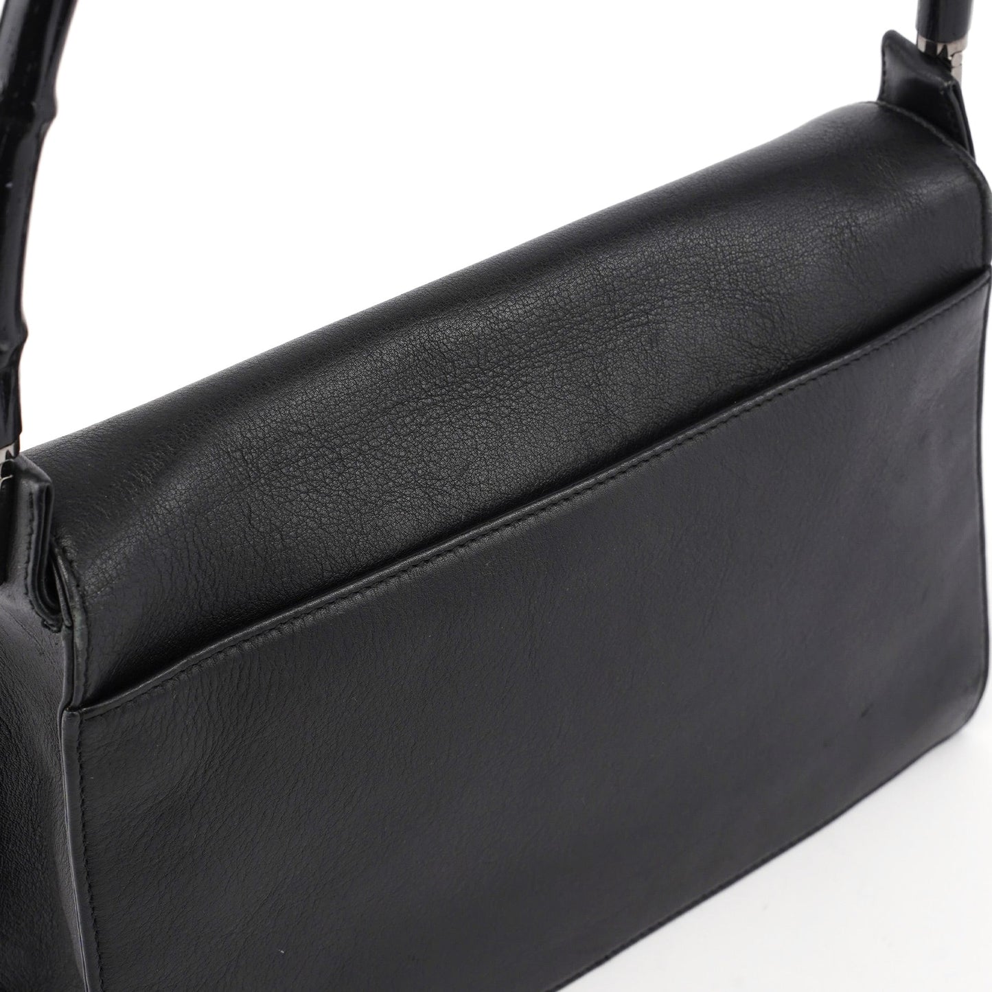 Black Calfskin Bamboo Flap Shoulder Bag