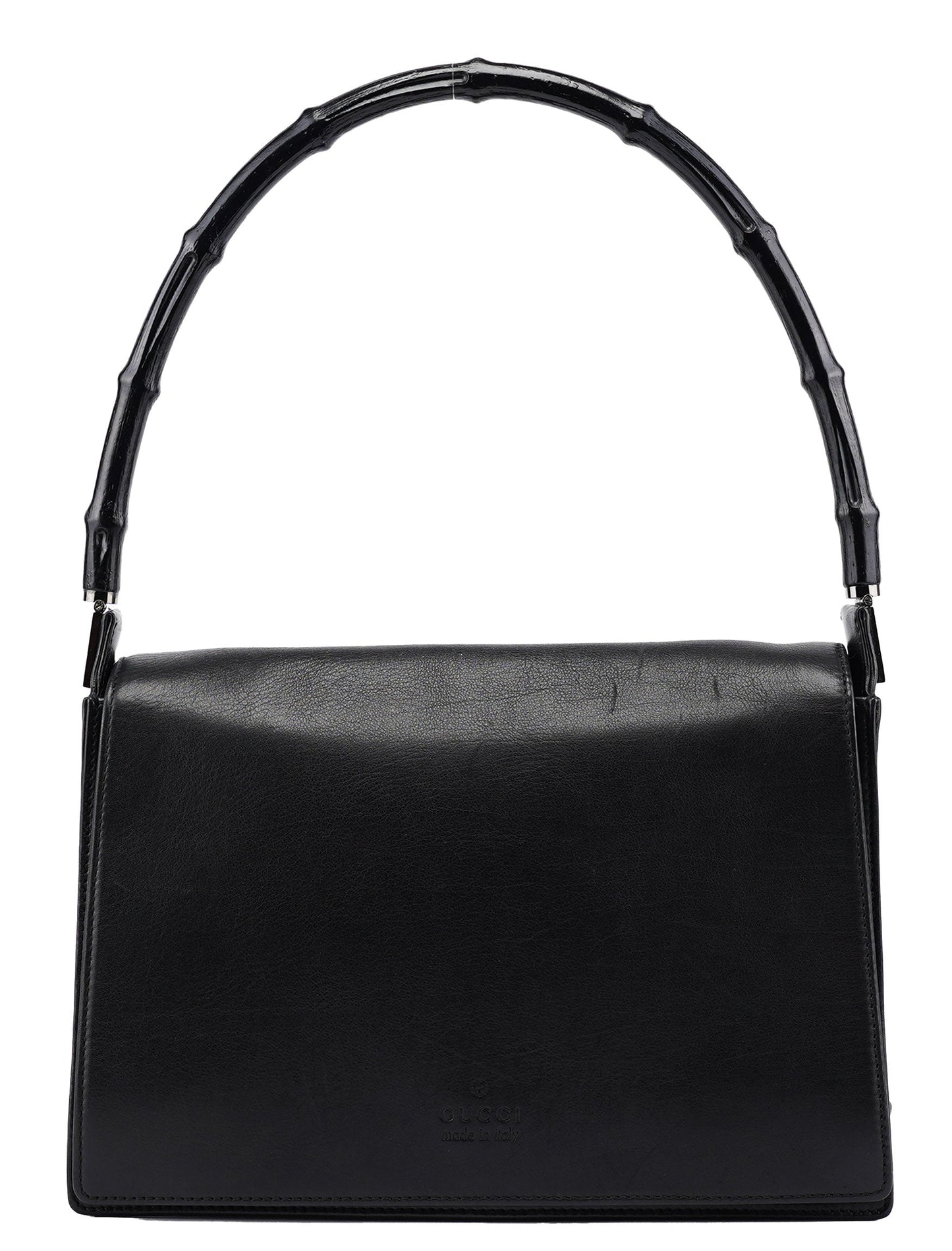 Black Calfskin Bamboo Flap Shoulder Bag