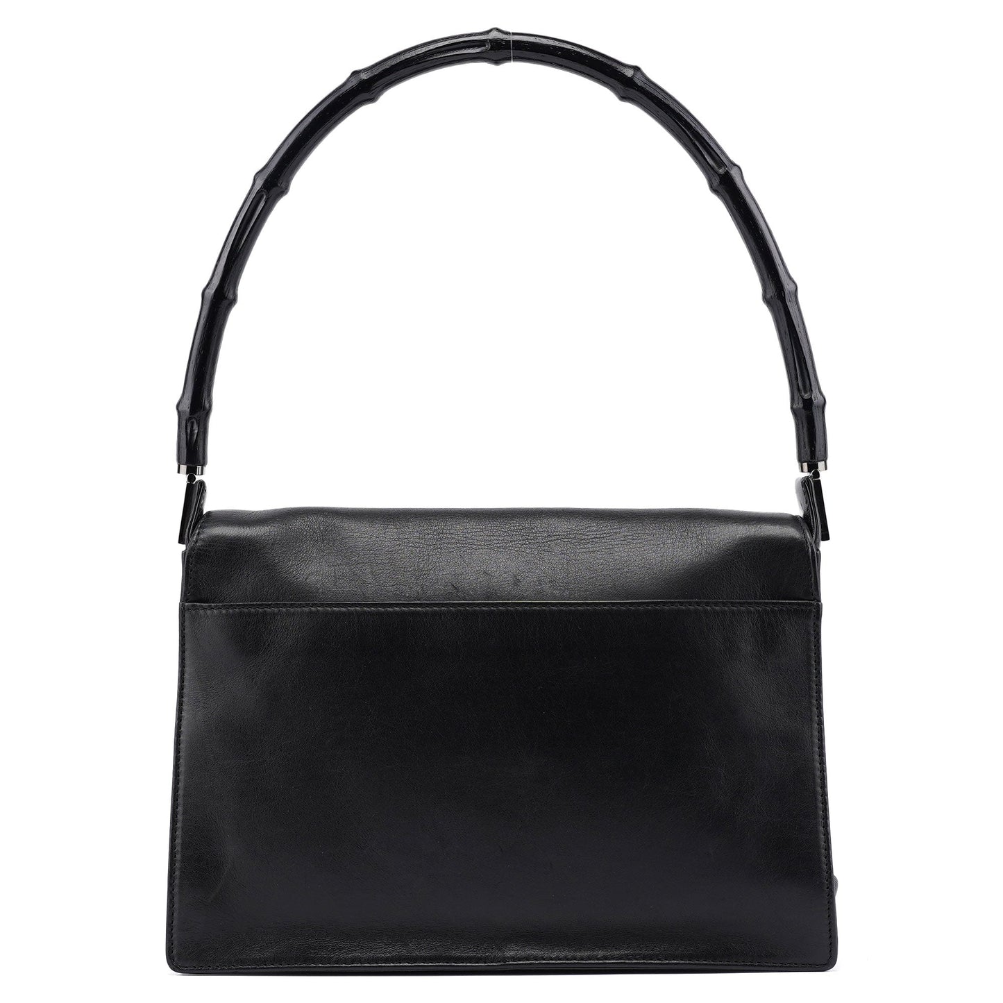 Black Calfskin Bamboo Flap Shoulder Bag