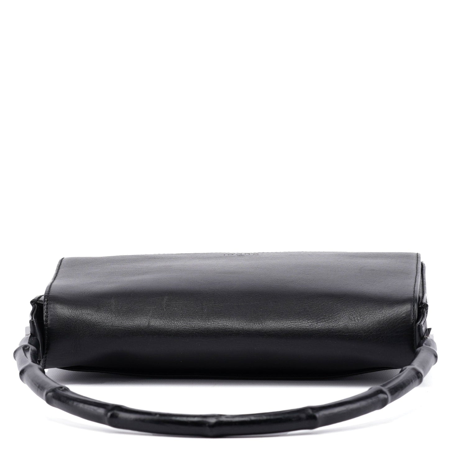 Black Calfskin Bamboo Flap Shoulder Bag