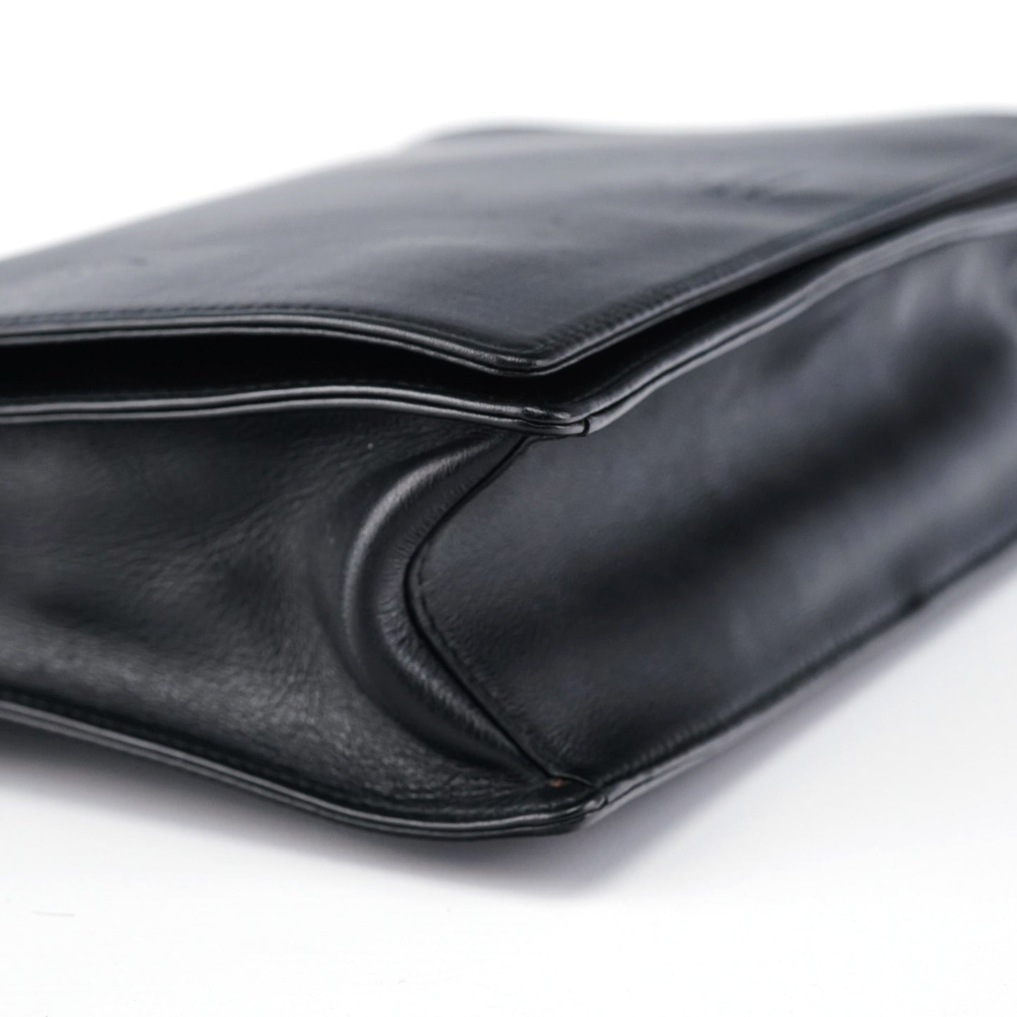 Black Calfskin Bamboo Flap Shoulder Bag