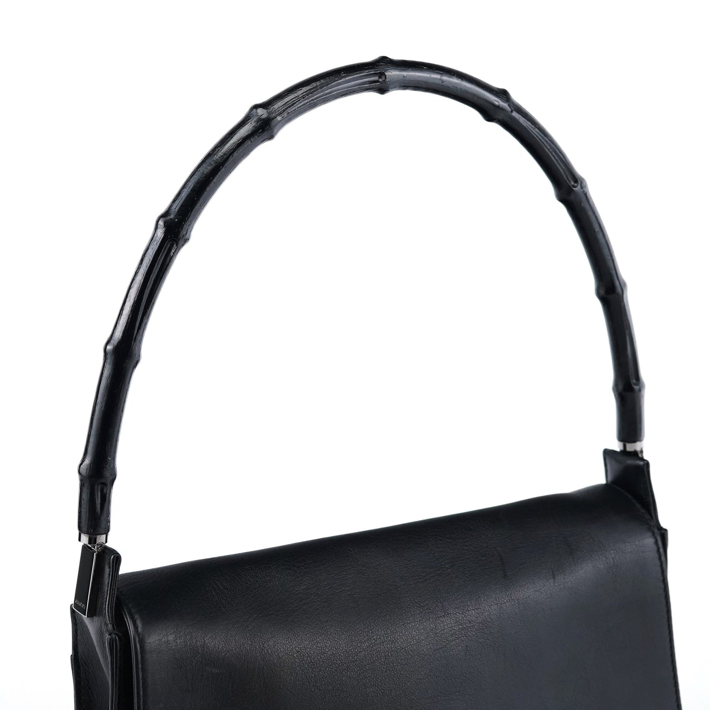Black Calfskin Bamboo Flap Shoulder Bag