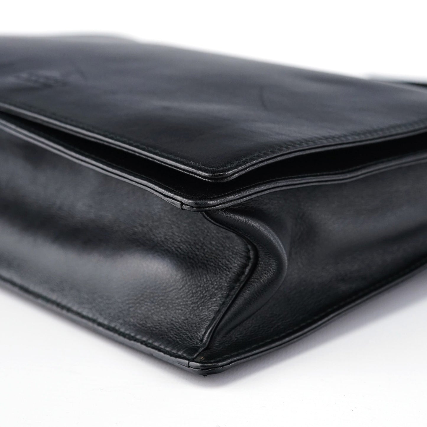 Black Calfskin Bamboo Flap Shoulder Bag