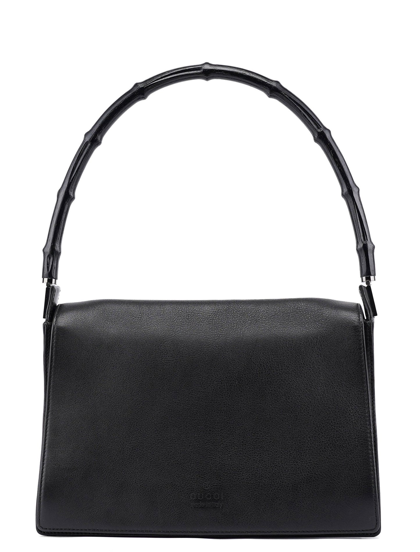 Black Calfskin Bamboo Flap Shoulder Bag