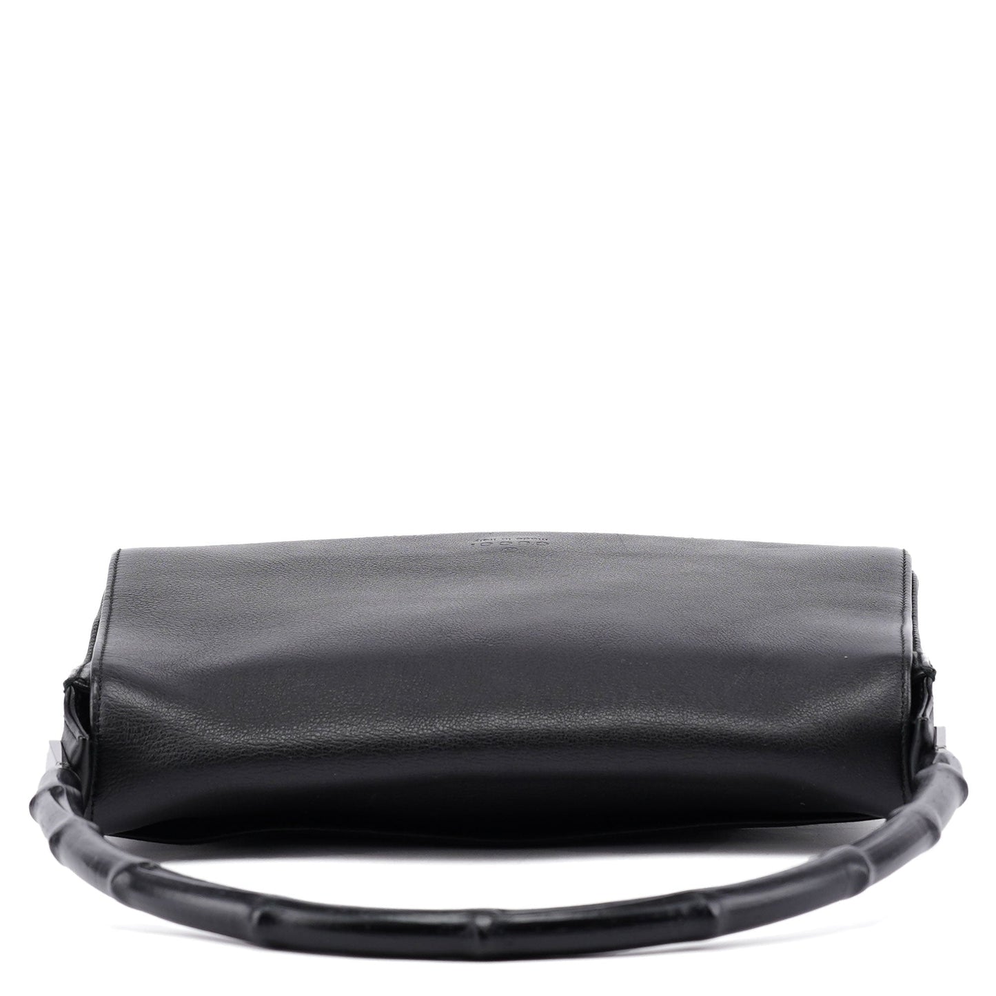 Black Calfskin Bamboo Flap Shoulder Bag