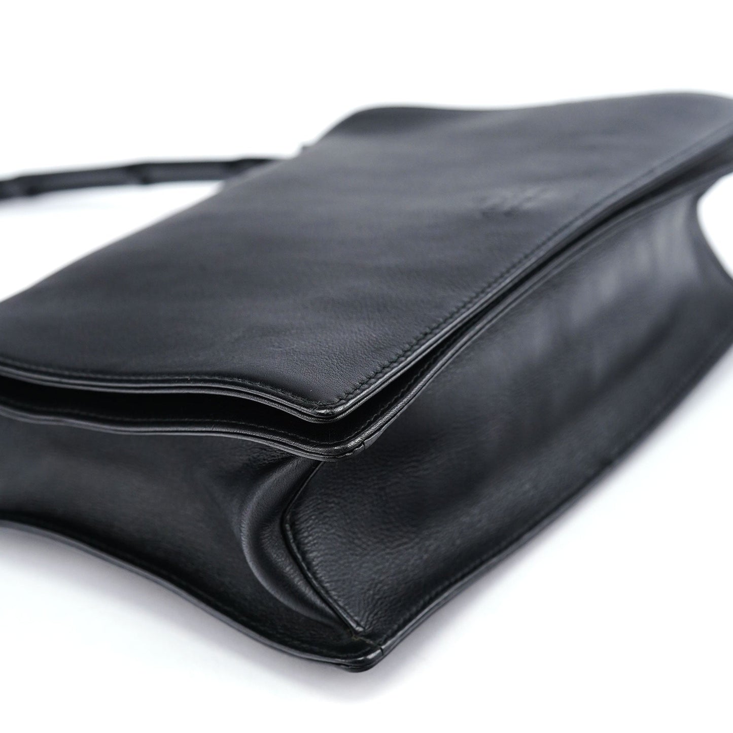 Black Calfskin Bamboo Flap Shoulder Bag