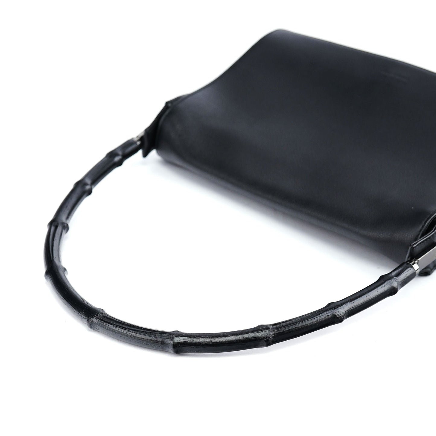 Black Calfskin Bamboo Flap Shoulder Bag