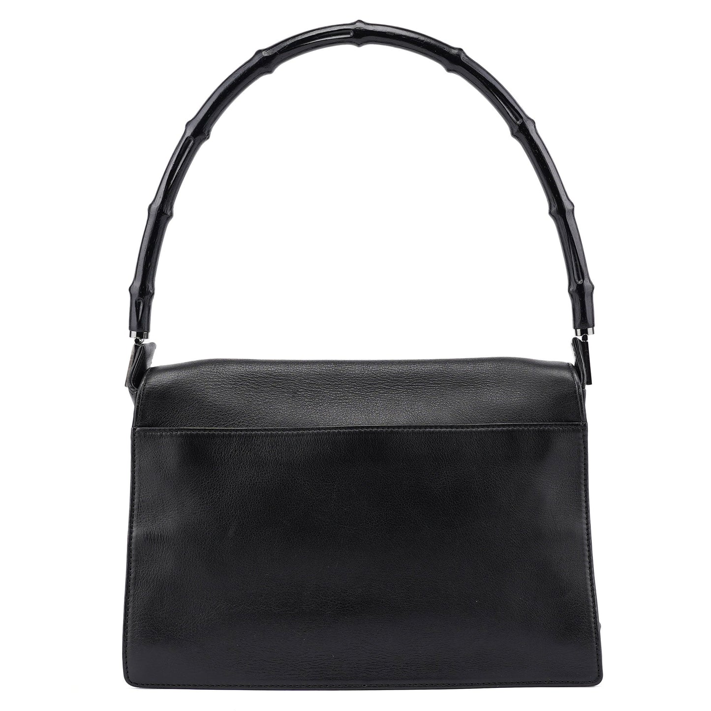 Black Calfskin Bamboo Flap Shoulder Bag