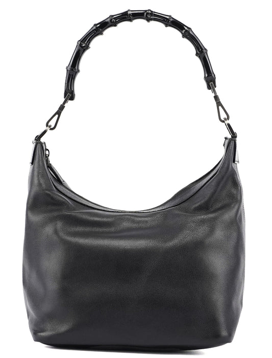 Black Calfskin Bamboo Shoulder Bag