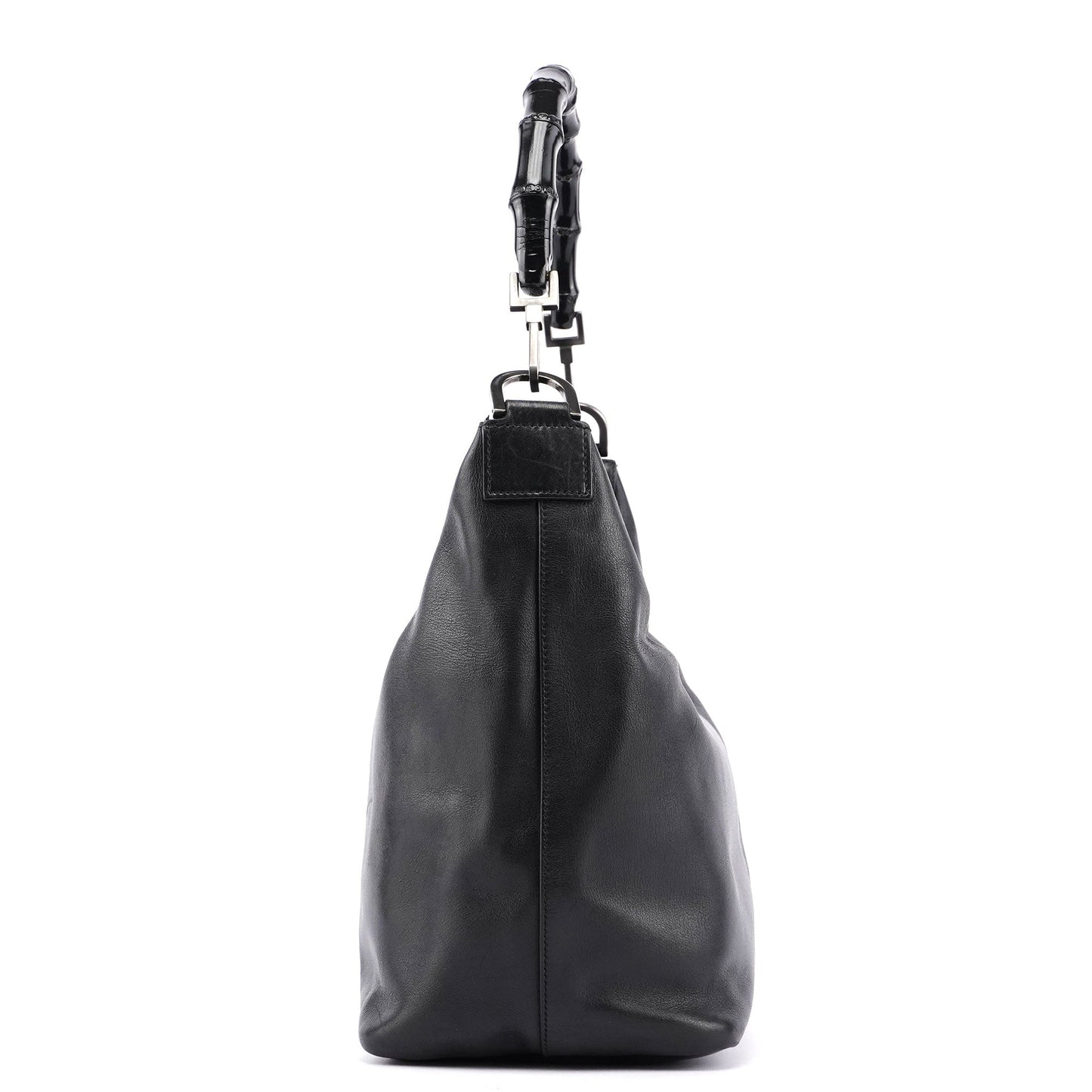 Black Calfskin Bamboo Shoulder Bag