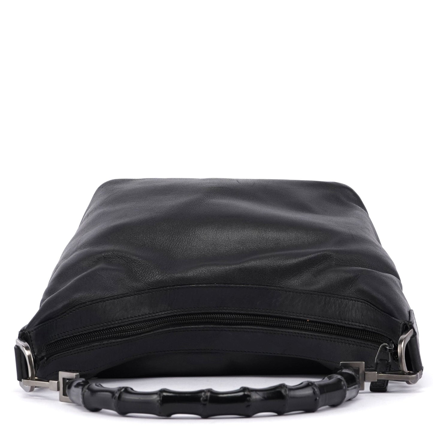 Black Calfskin Bamboo Shoulder Bag