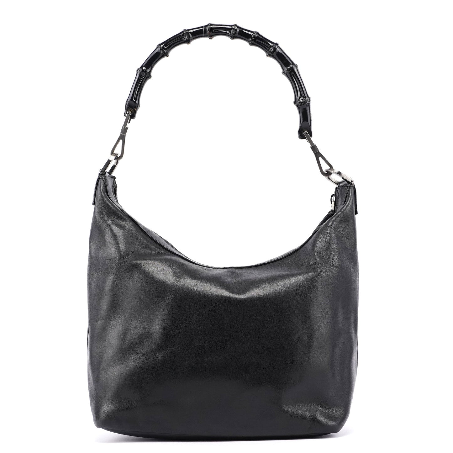 Black Calfskin Bamboo Shoulder Bag