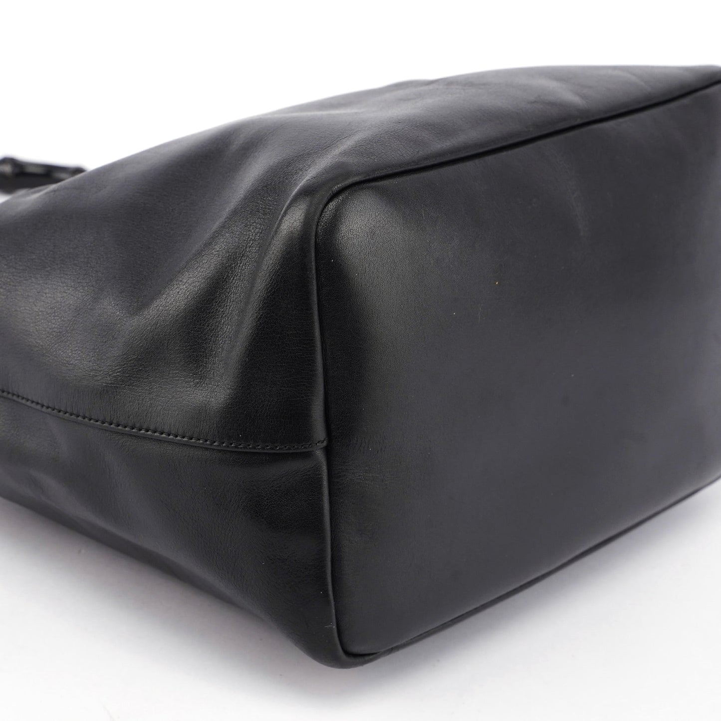 Black Calfskin Bamboo Shoulder Bag