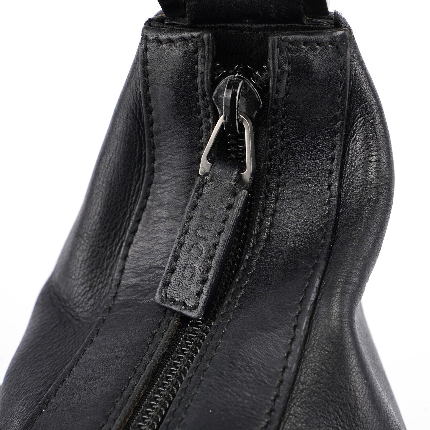 Black Calfskin Bamboo Shoulder Bag