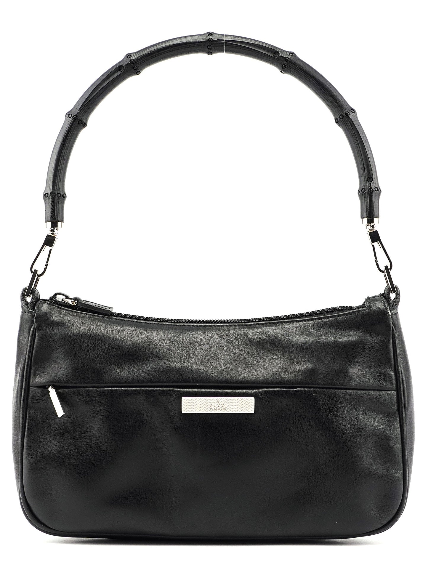 Black Calfskin Bamboo Shoulder Bag