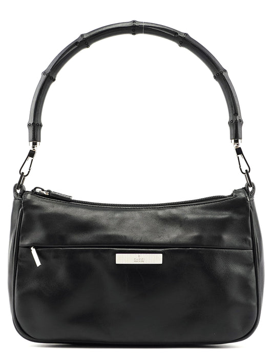 Black Calfskin Bamboo Shoulder Bag
