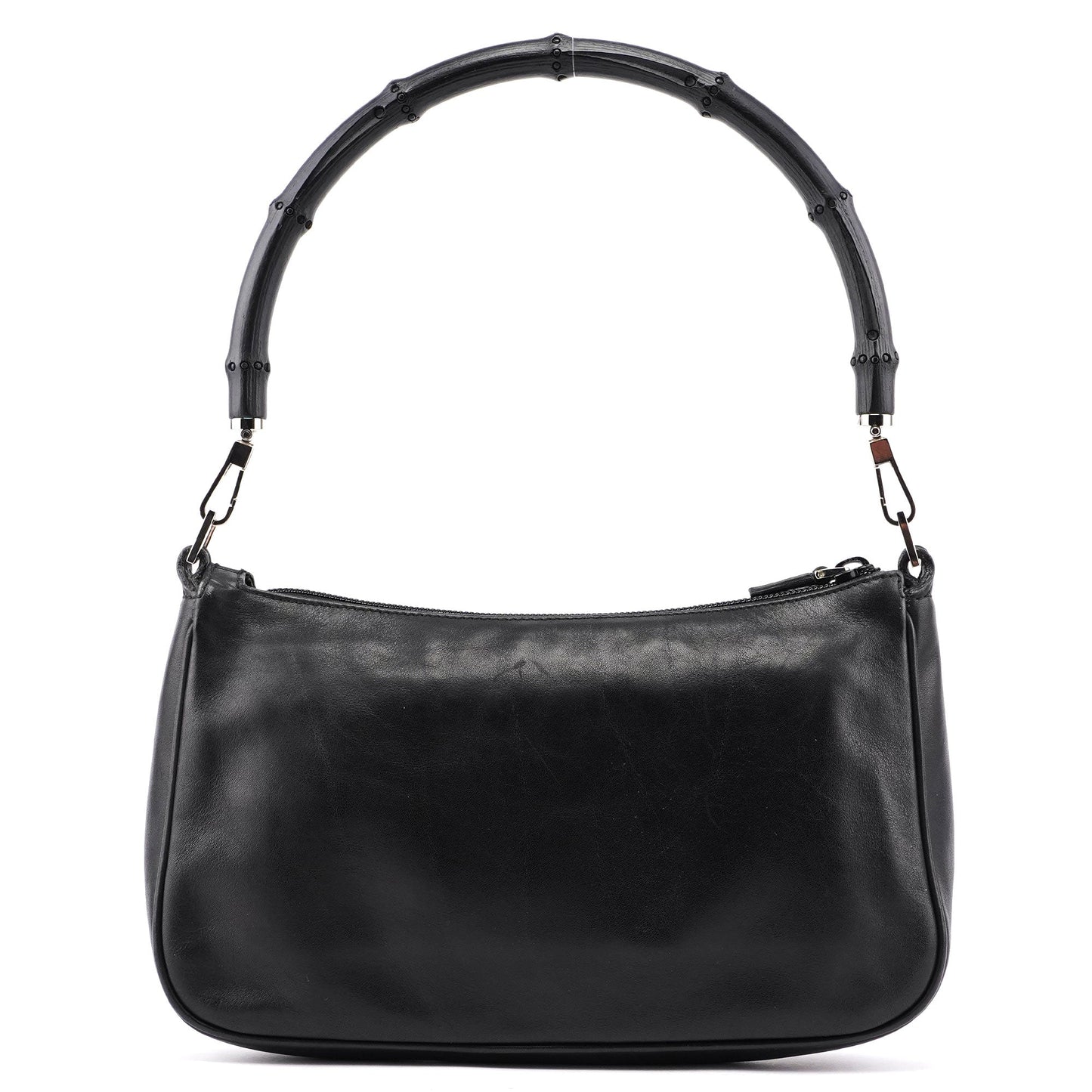 Black Calfskin Bamboo Shoulder Bag