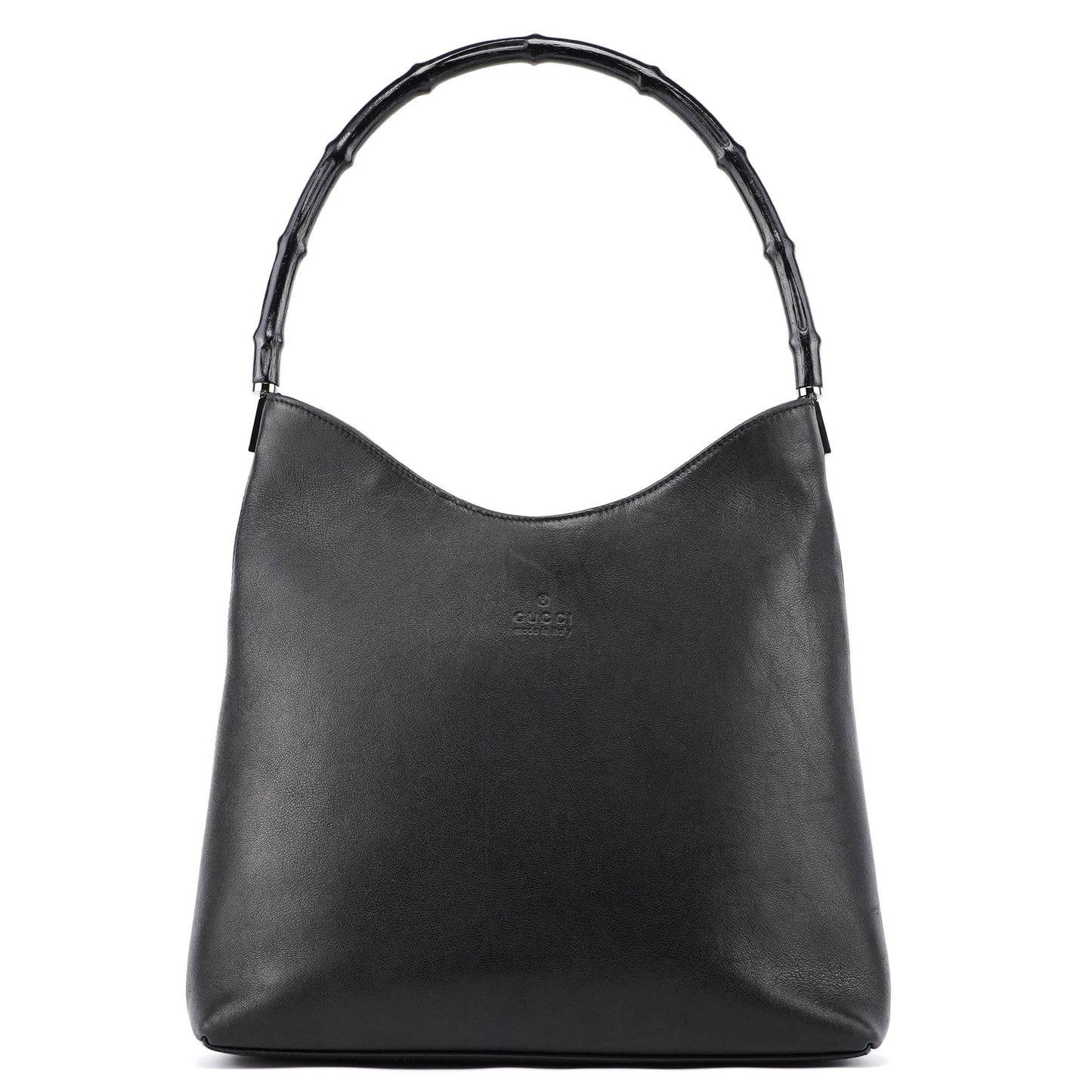 Black Calfskin Bamboo Shoulder Bag