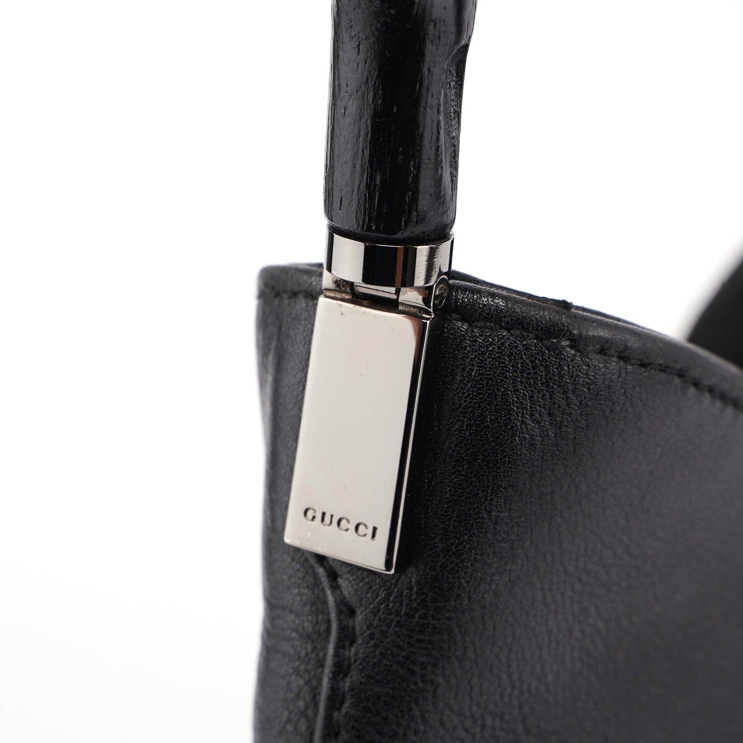 Black Calfskin Bamboo Shoulder Bag