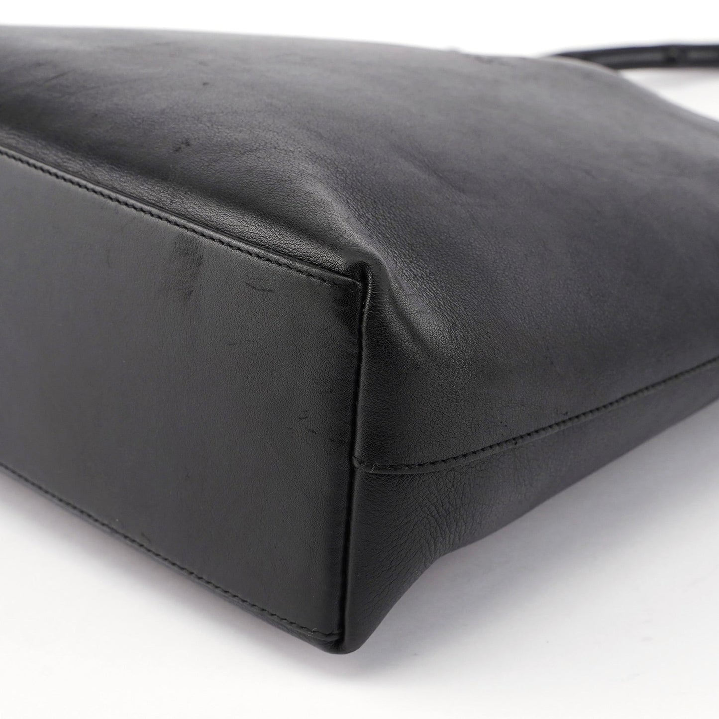 Black Calfskin Bamboo Shoulder Bag