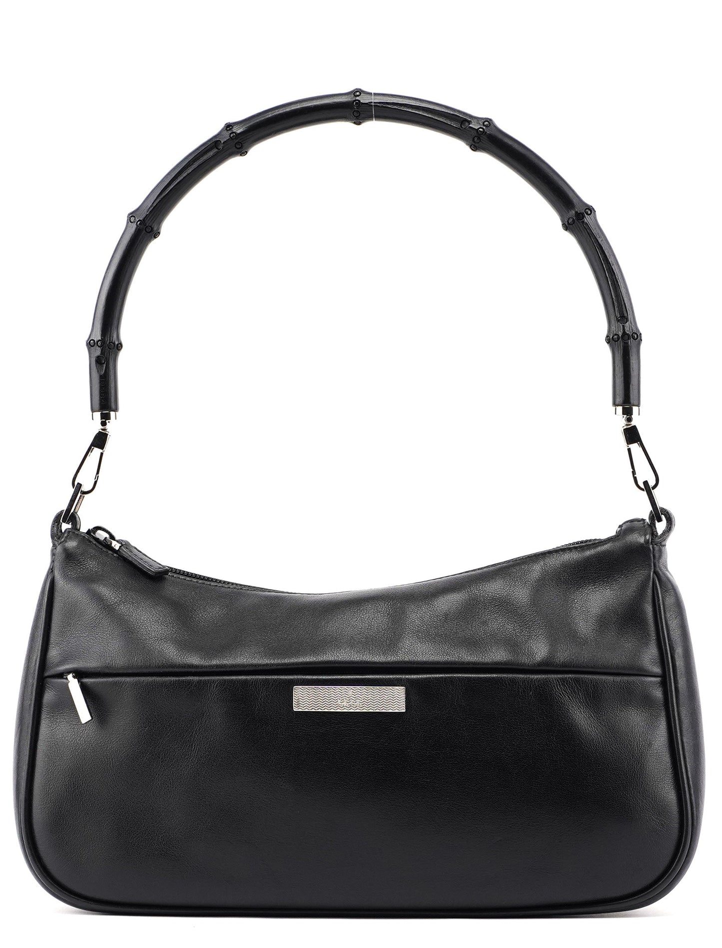 Black Calfskin Bamboo Shoulder Bag
