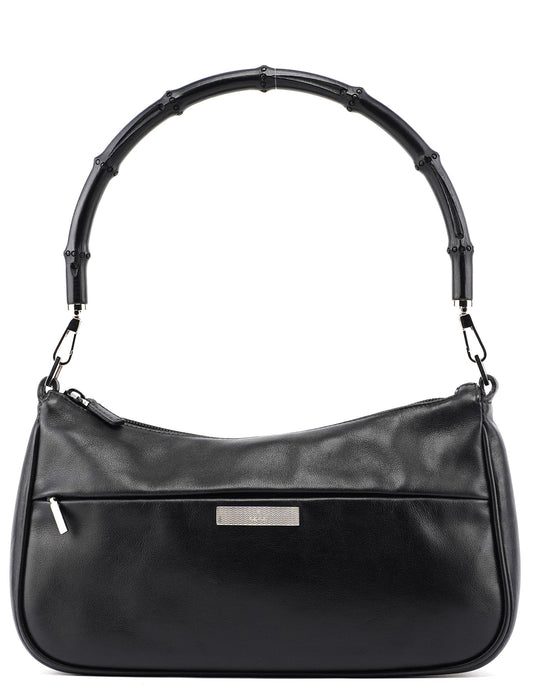 Black Calfskin Bamboo Shoulder Bag