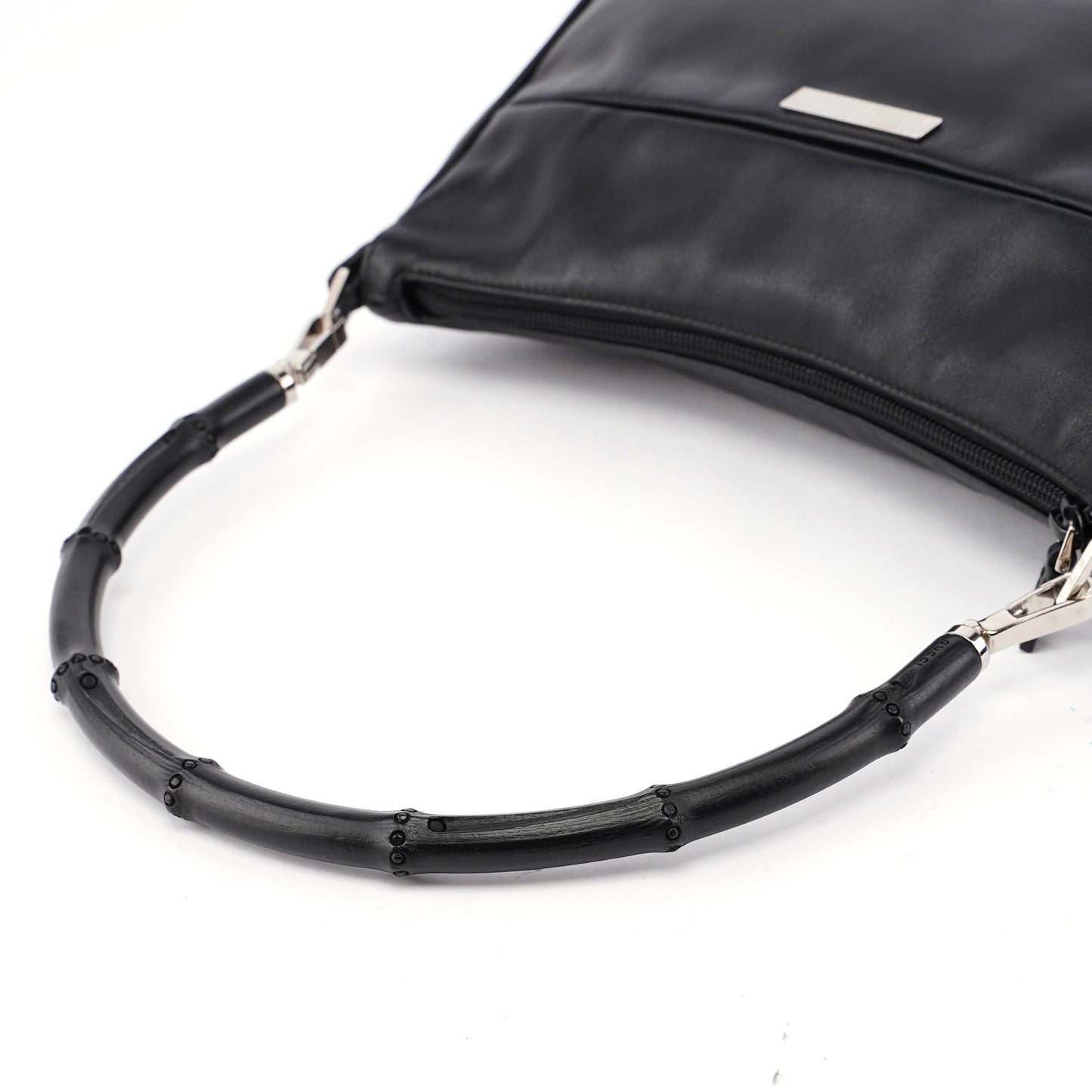 Black Calfskin Bamboo Shoulder Bag