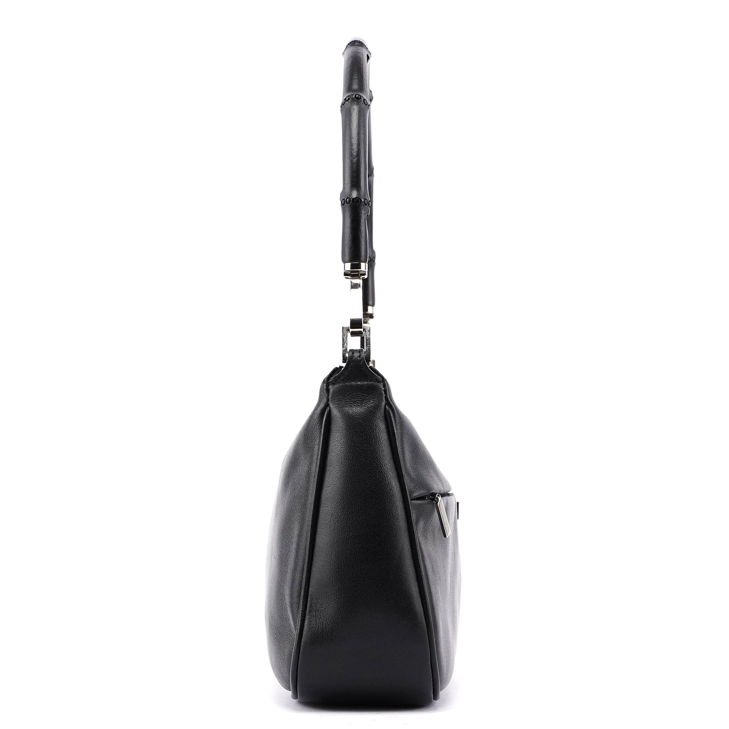 Black Calfskin Bamboo Shoulder Bag