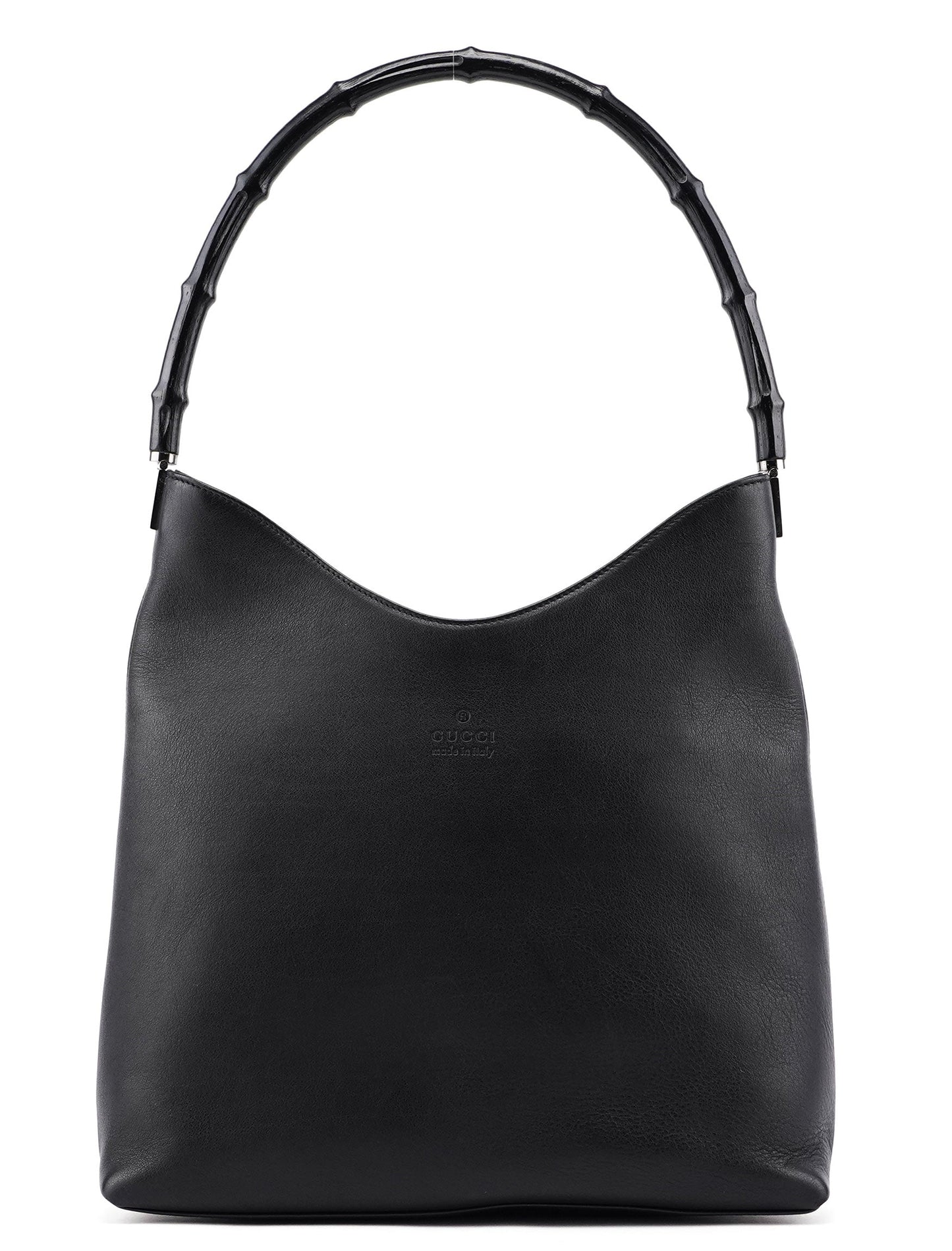 Black Calfskin Bamboo Shoulder Bag