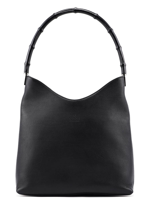 Black Calfskin Bamboo Shoulder Bag