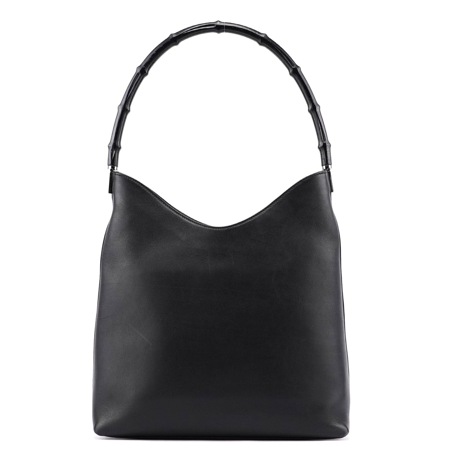 Black Calfskin Bamboo Shoulder Bag
