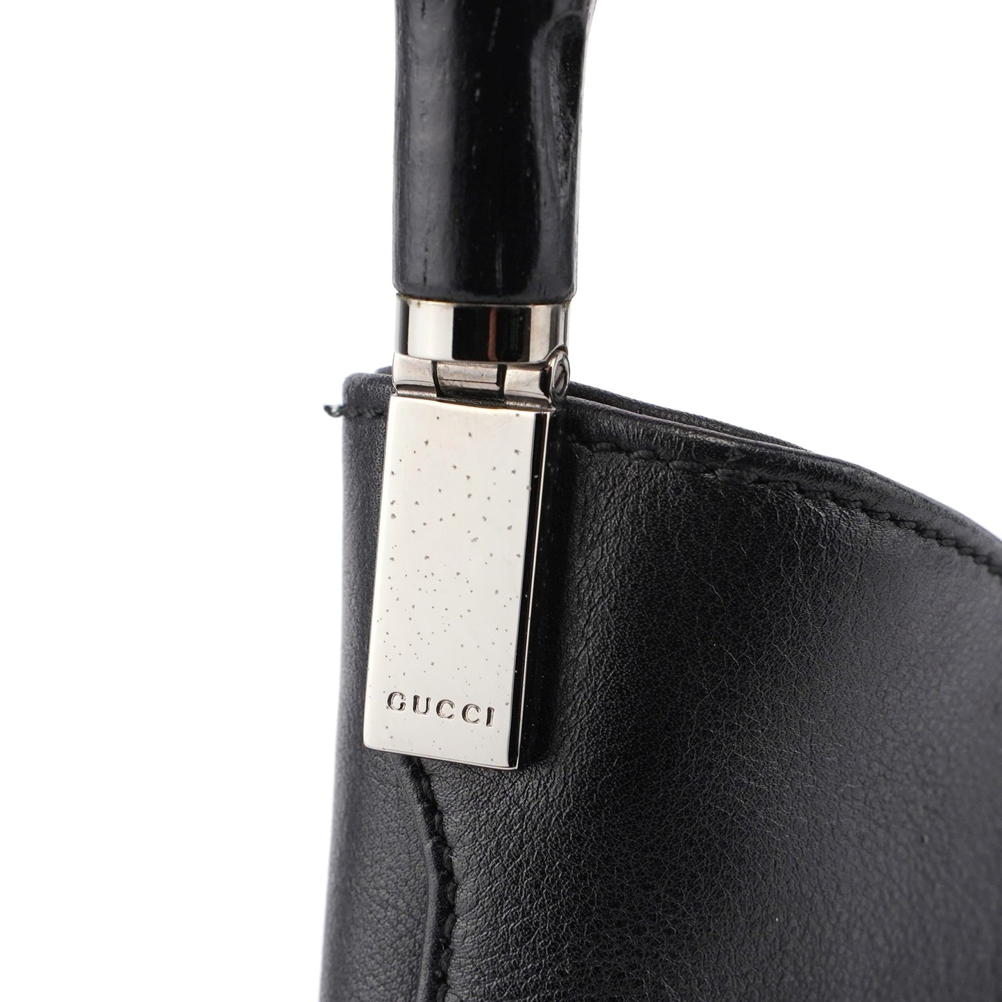 Black Calfskin Bamboo Shoulder Bag