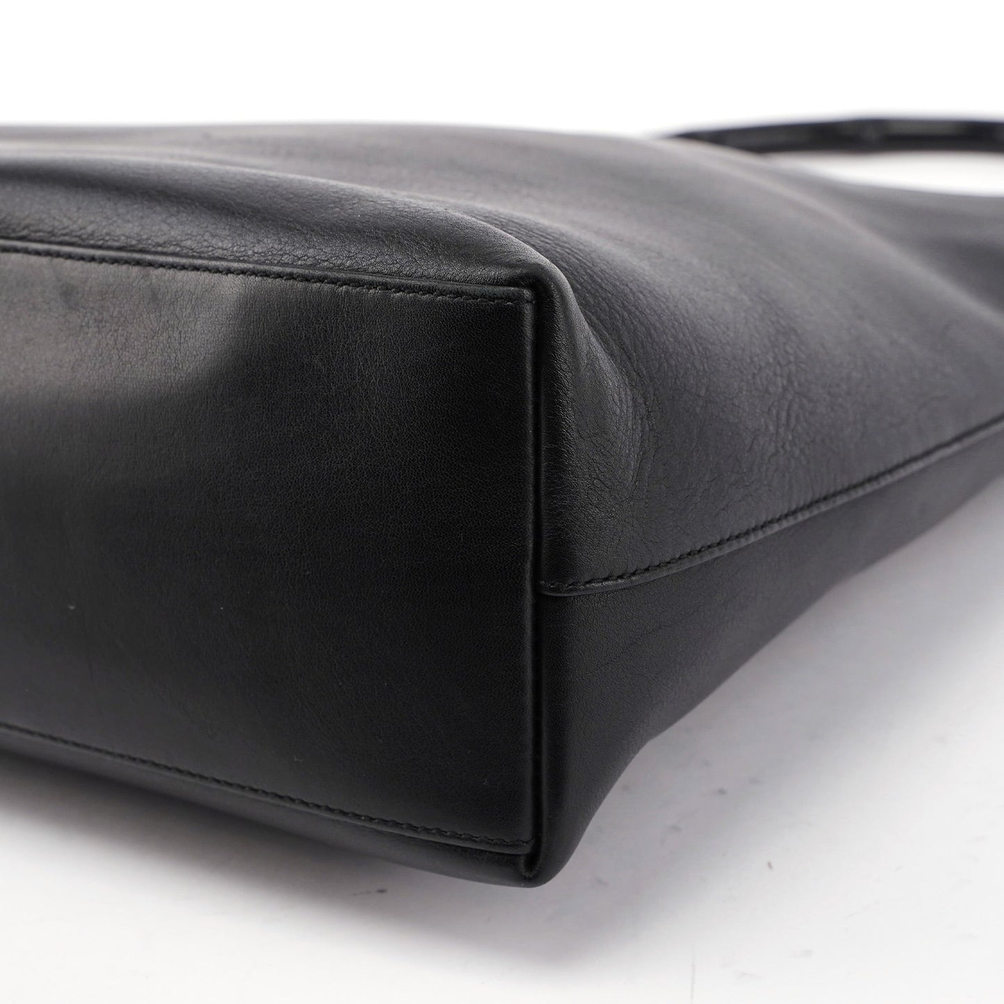 Black Calfskin Bamboo Shoulder Bag