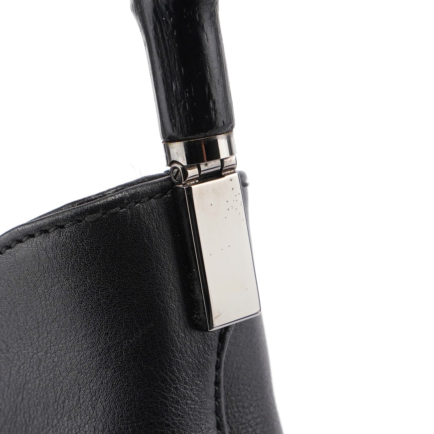 Black Calfskin Bamboo Shoulder Bag
