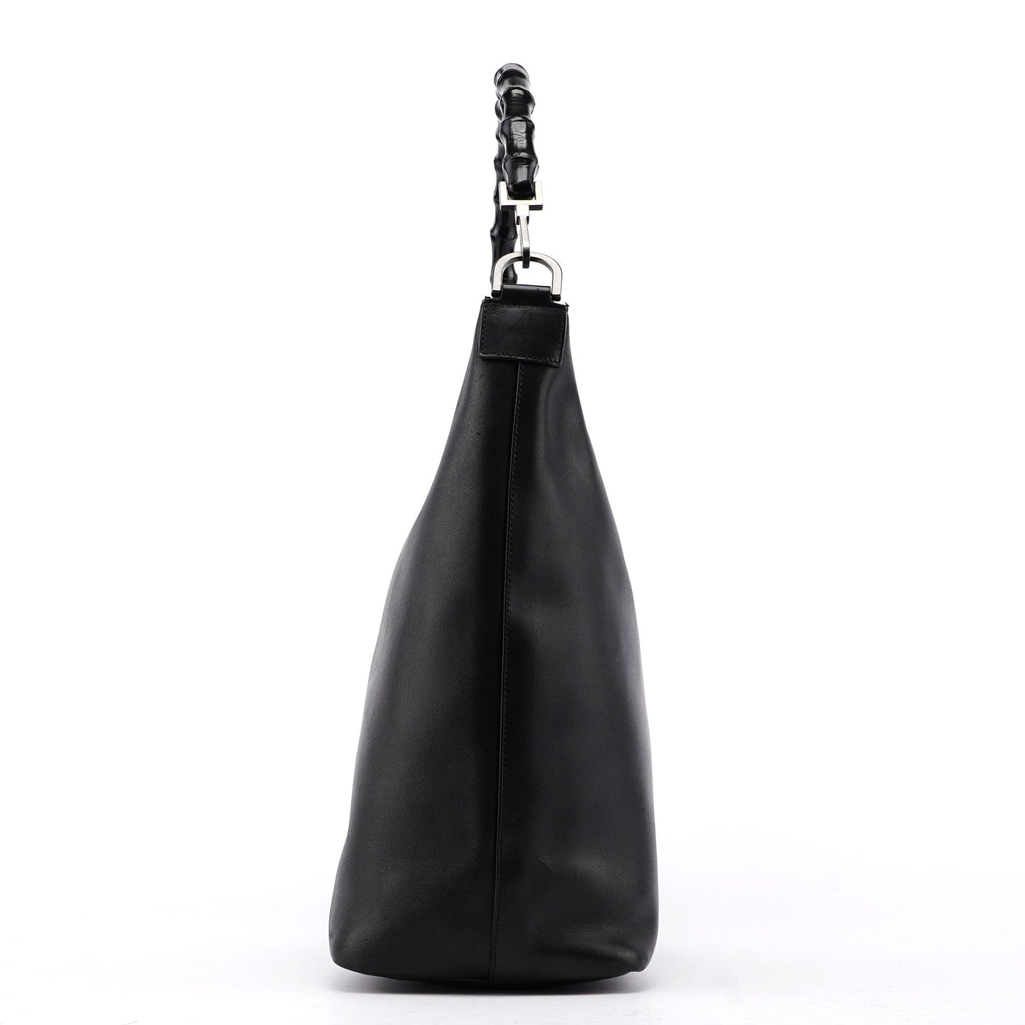 Black Calfskin Bamboo Shoulder Bag
