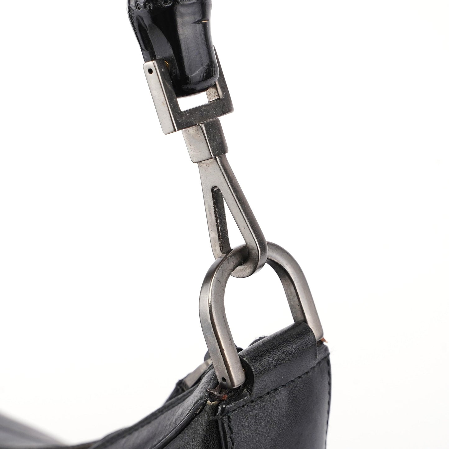 Black Calfskin Bamboo Shoulder Bag