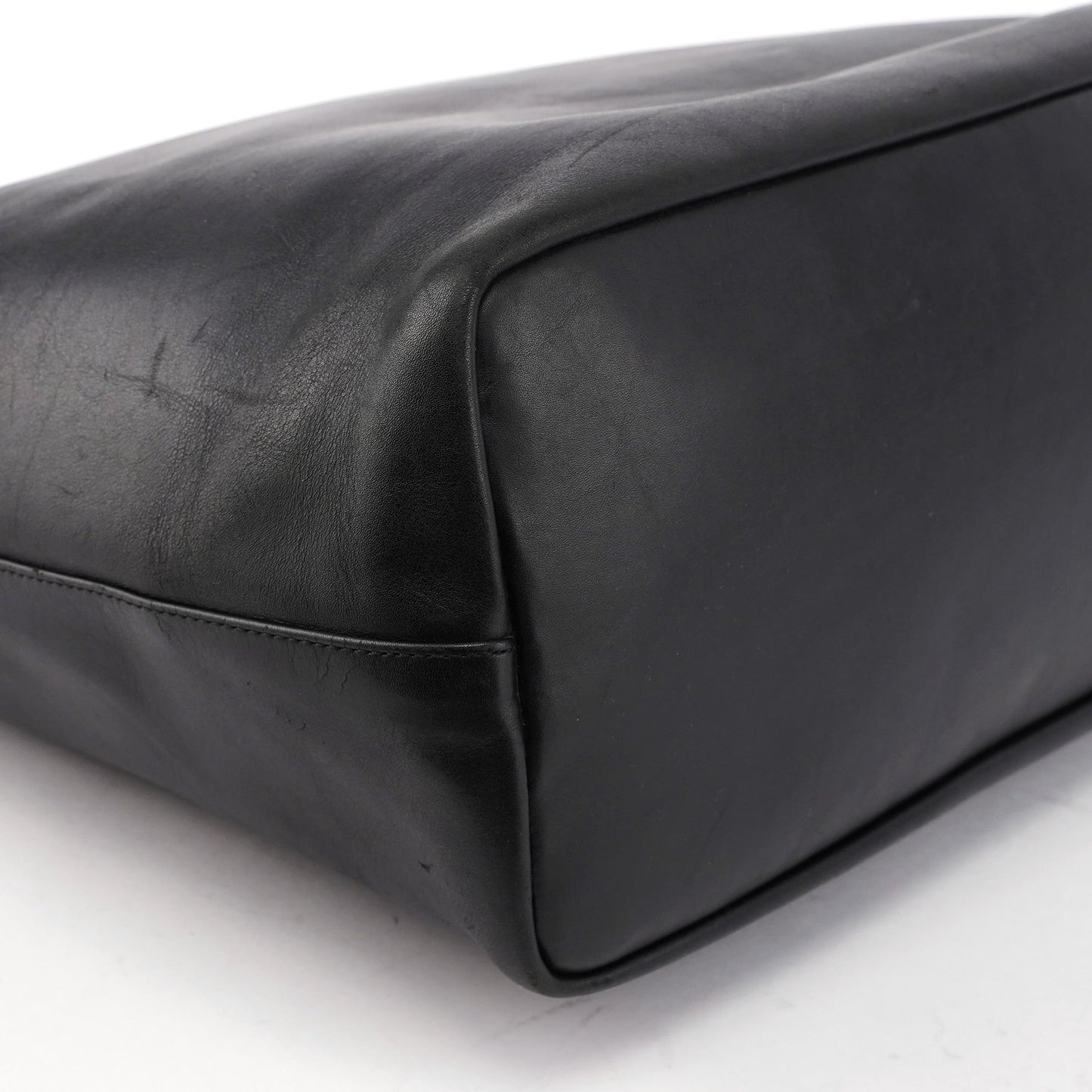 Black Calfskin Bamboo Shoulder Bag