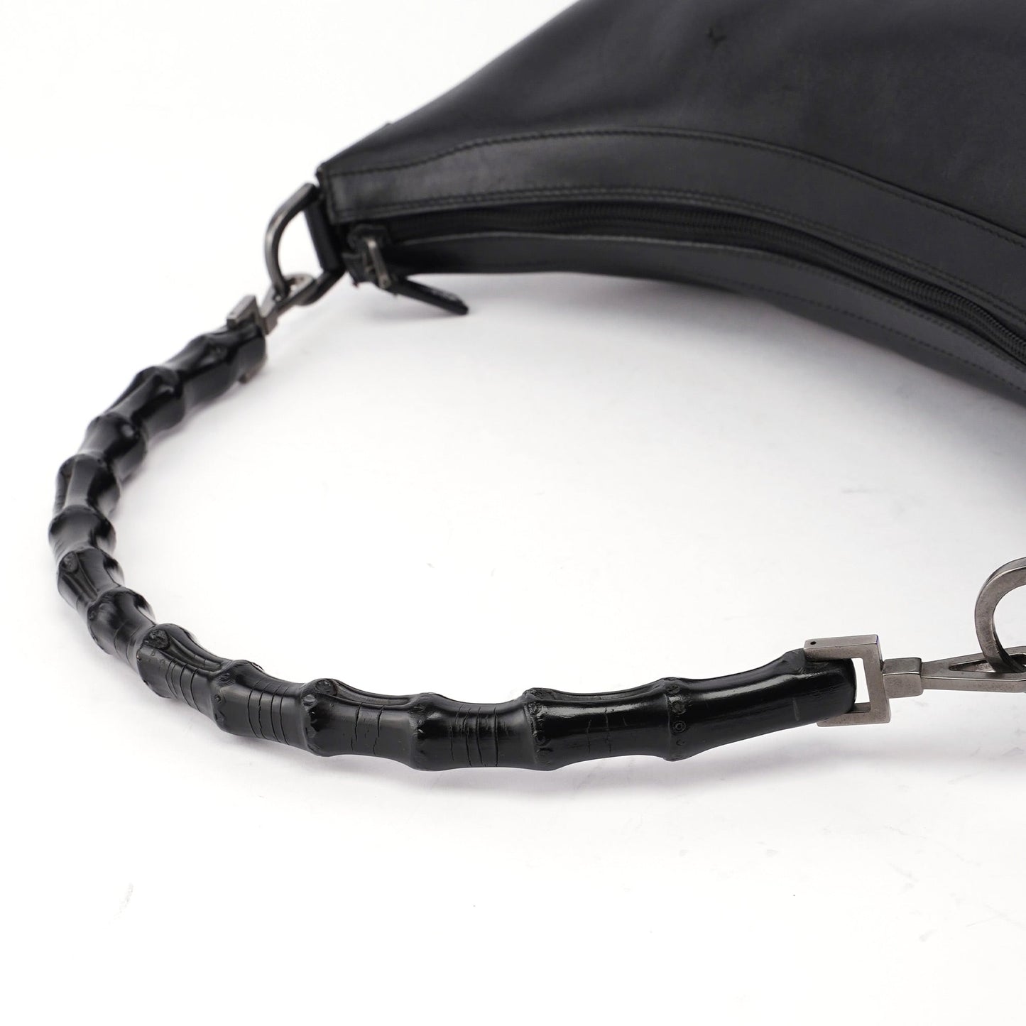 Black Calfskin Bamboo Shoulder Bag