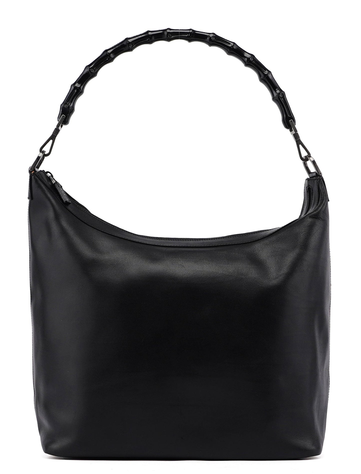 Black Calfskin Bamboo Shoulder Bag