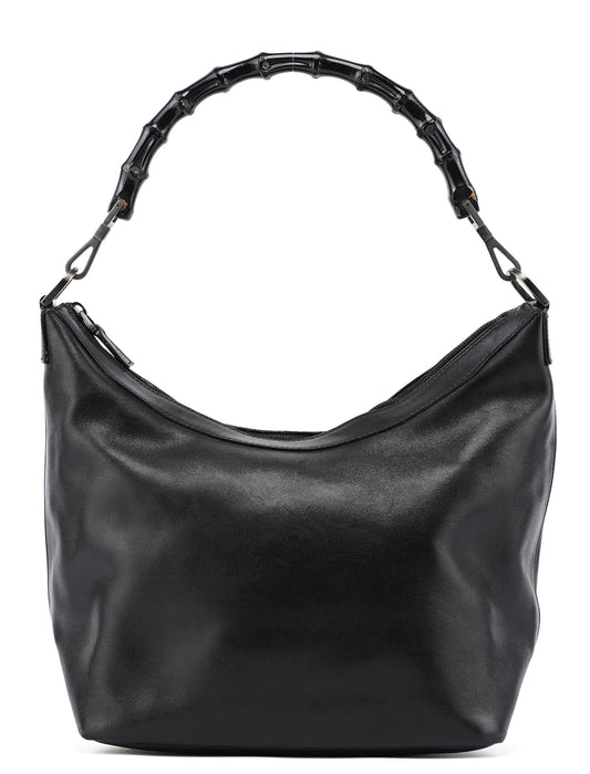 Black Calfskin Bamboo Shoulder Bag