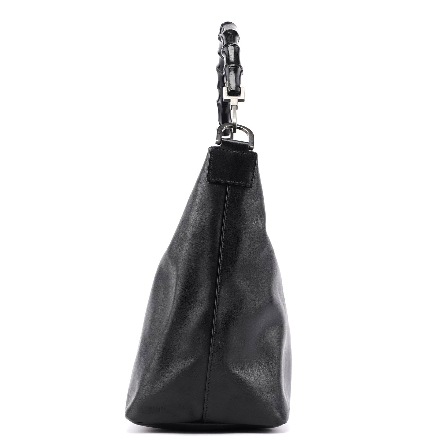 Black Calfskin Bamboo Shoulder Bag