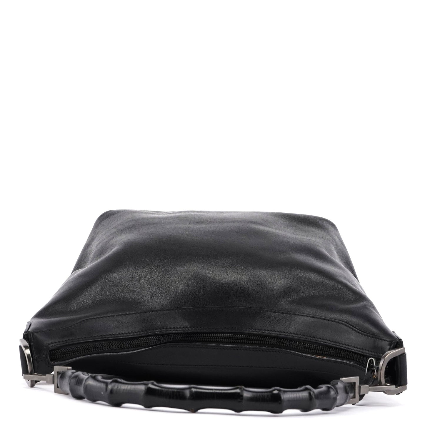 Black Calfskin Bamboo Shoulder Bag
