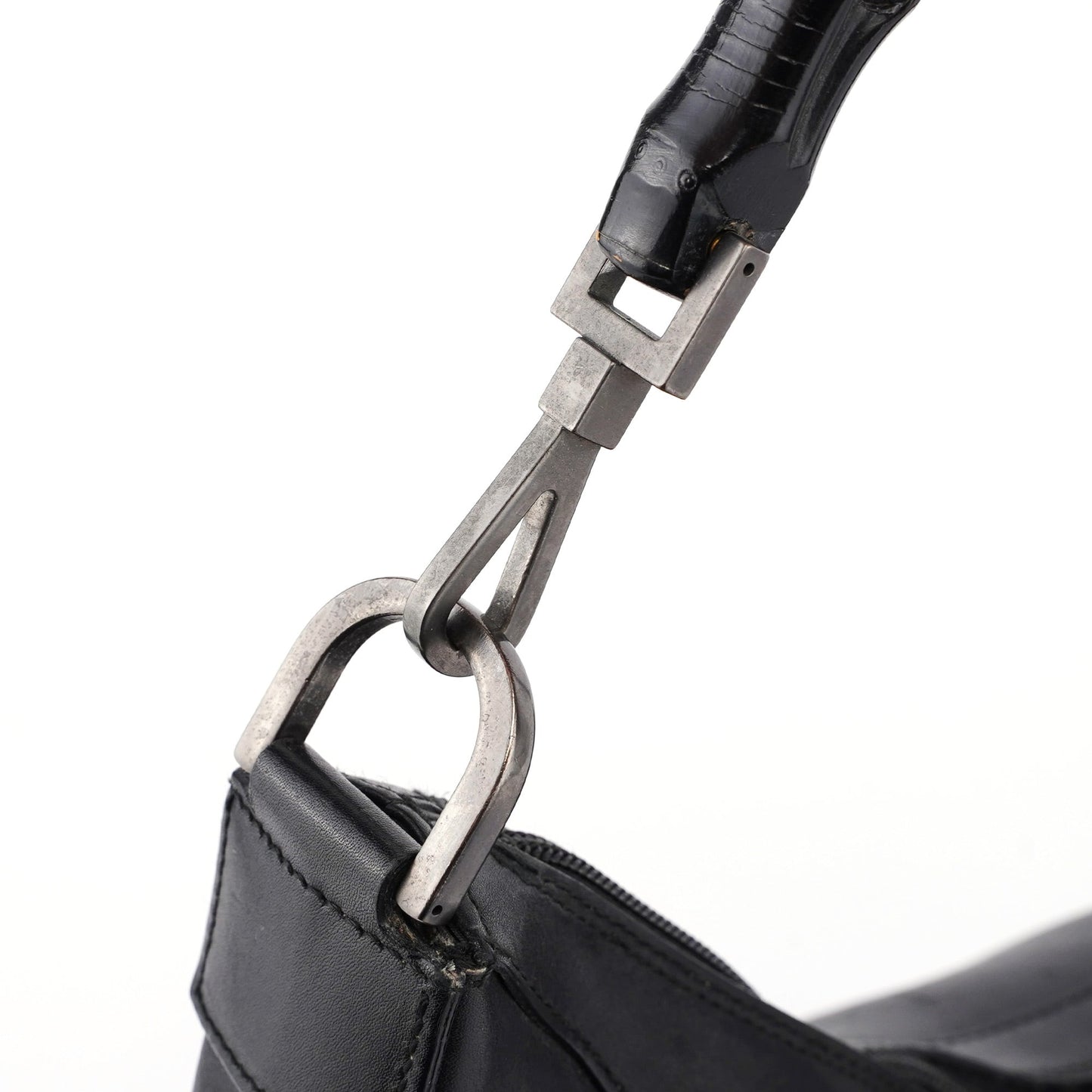 Black Calfskin Bamboo Shoulder Bag