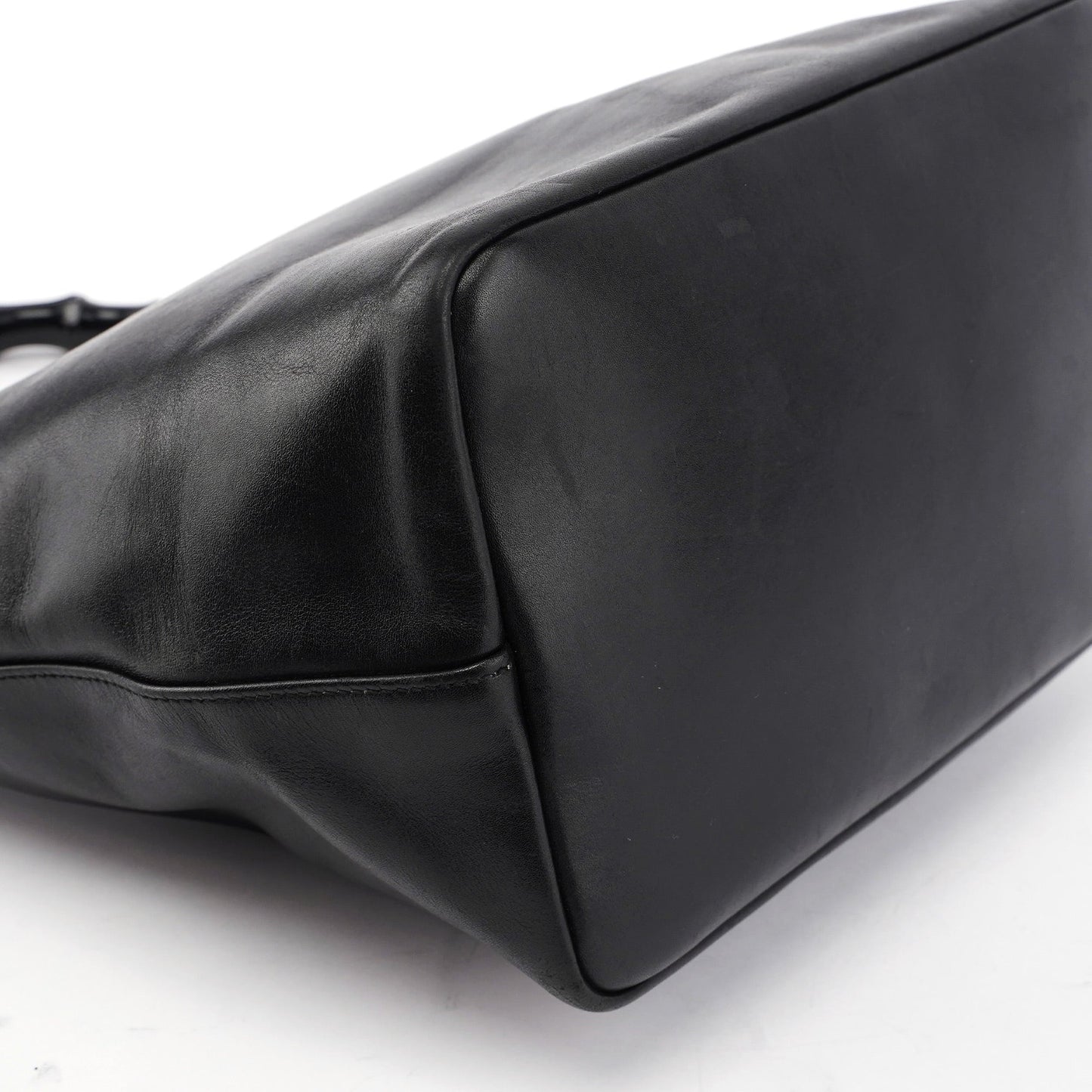 Black Calfskin Bamboo Shoulder Bag