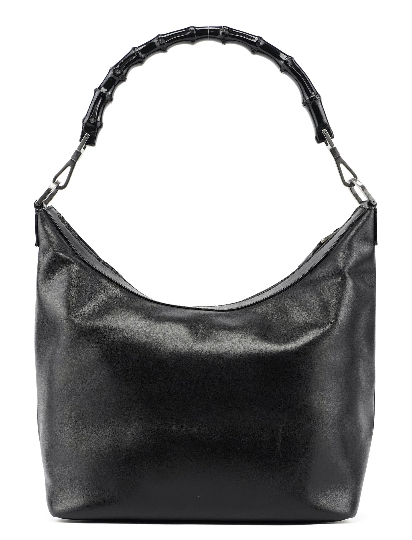 Black Calfskin Bamboo Shoulder Bag